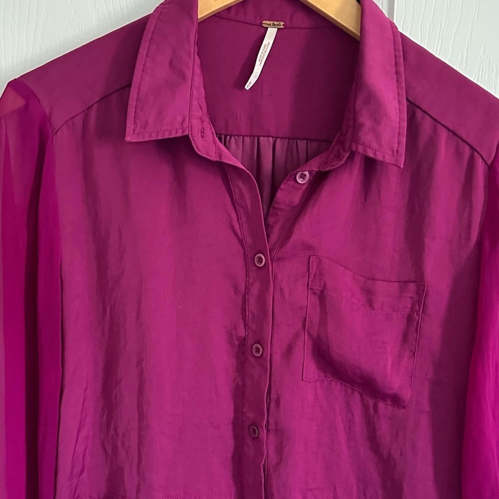 Free People Sheer Magenta Button-Up Blouse - Picture 4 of 11
